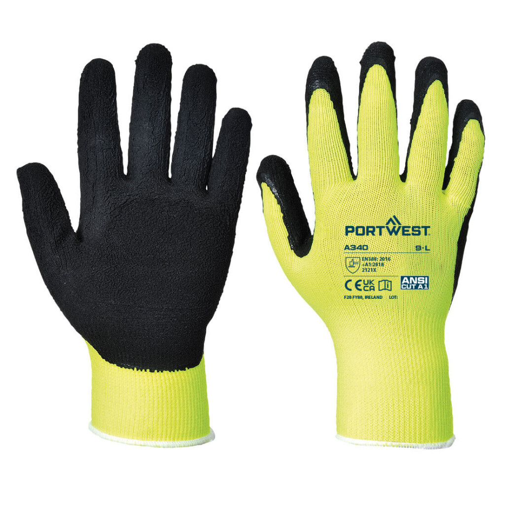 Portwest Hi-Vis Grip mártott latex védőkesztyű - munkaruha-v